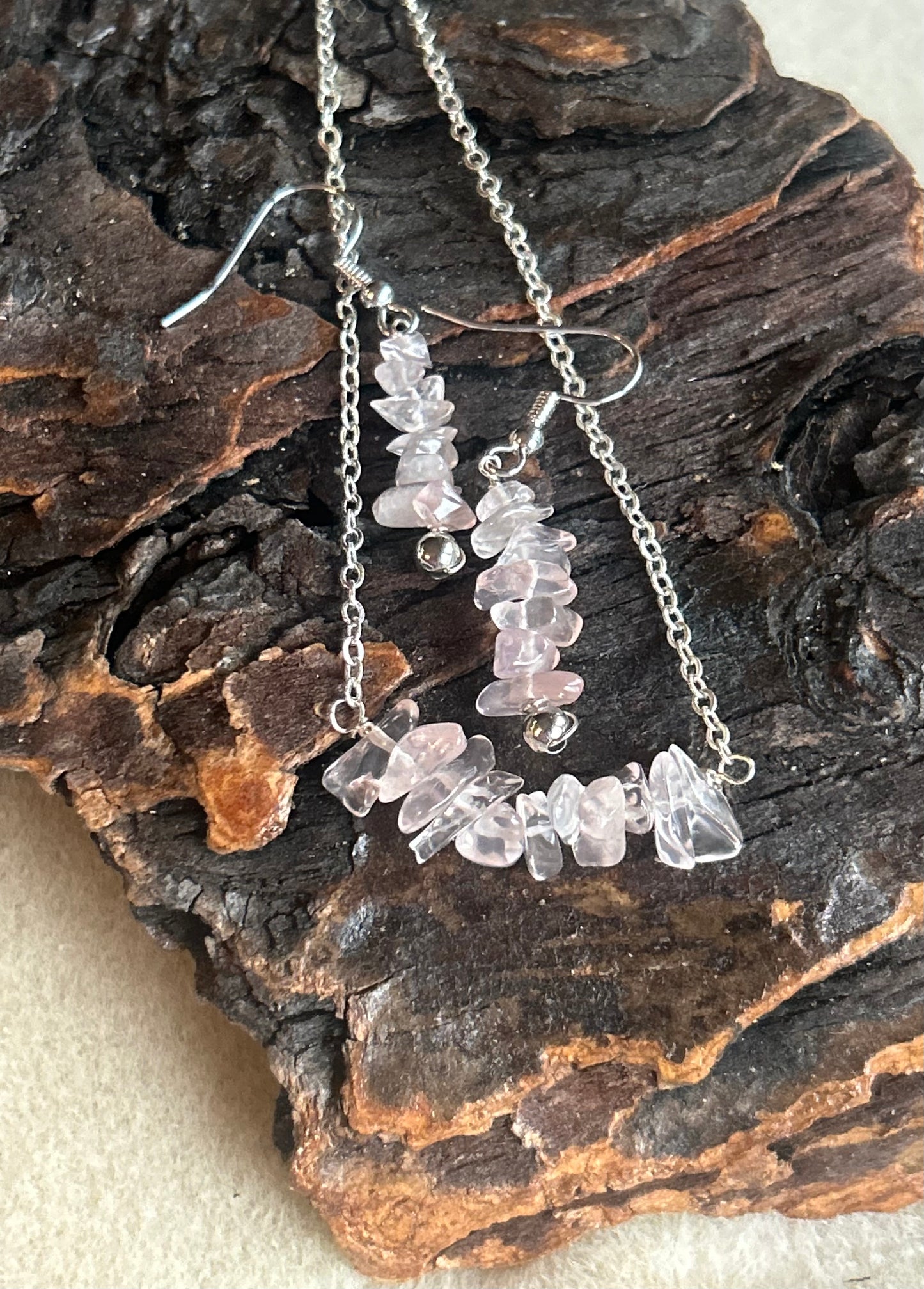Rose Quartz earring and necklace set