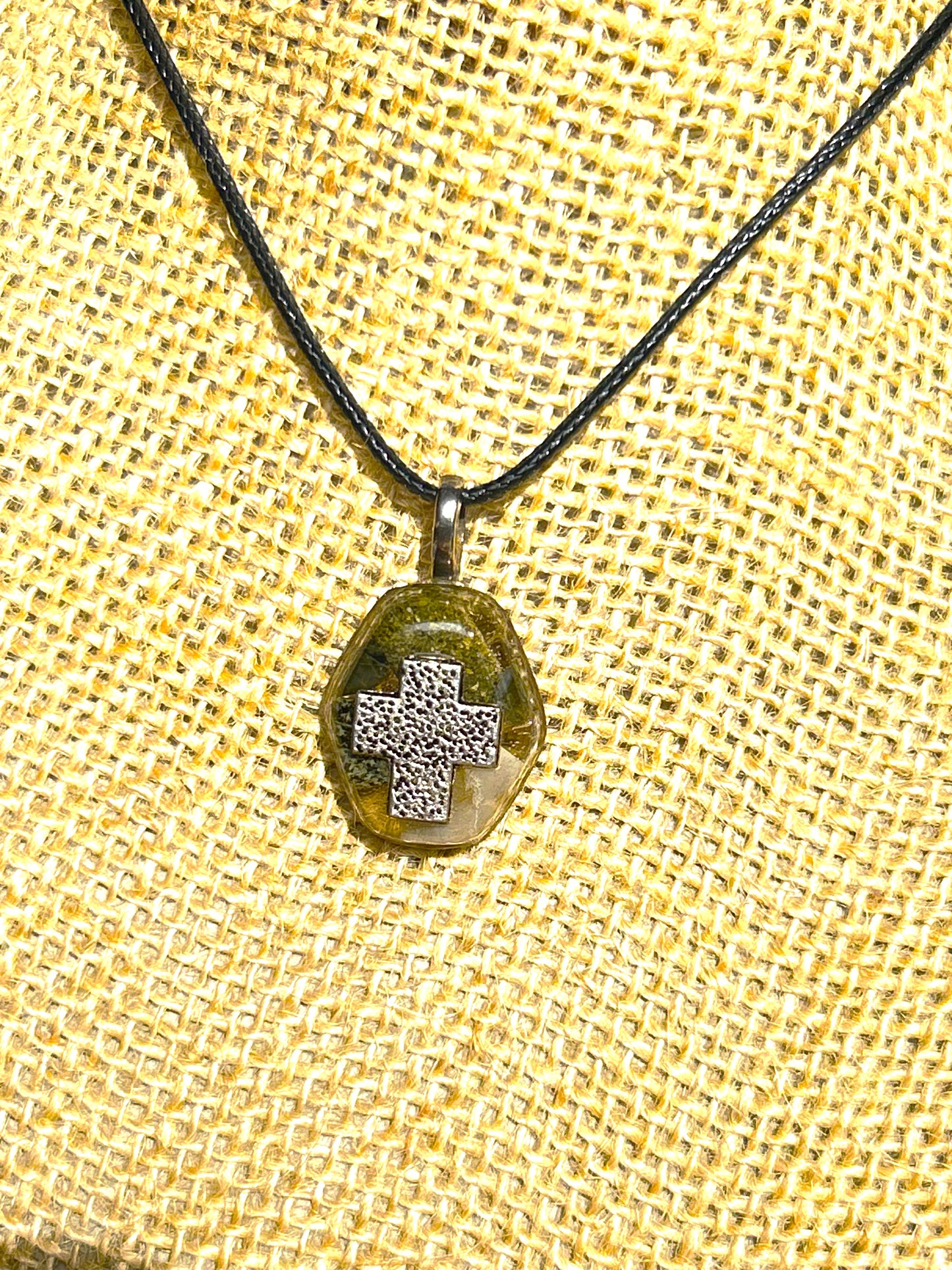 River Rock and Agate Cross Necklace